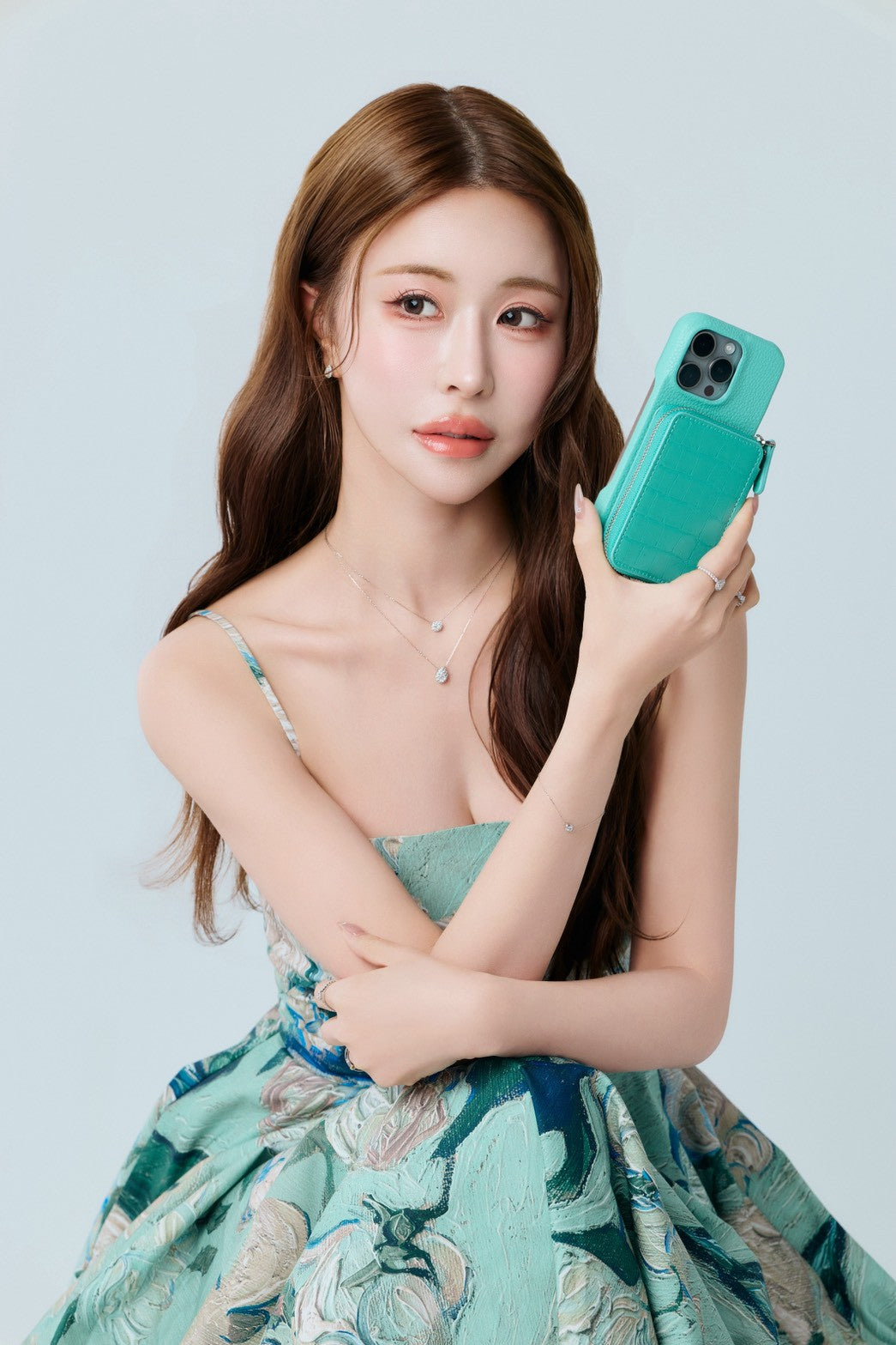 ポーチ付きスマホケース(ライトブルー)