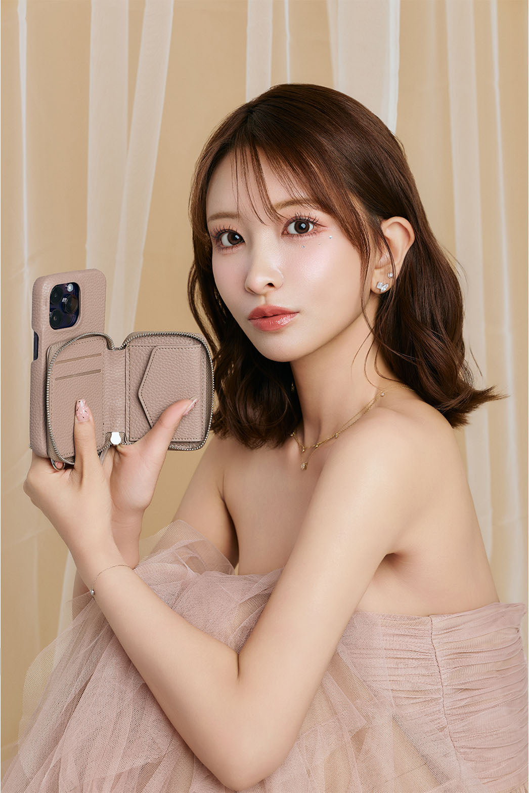 ☆K&R shop☆GPSケース ベージュくまちゃん /合皮ピンクベージュ ☆K&R